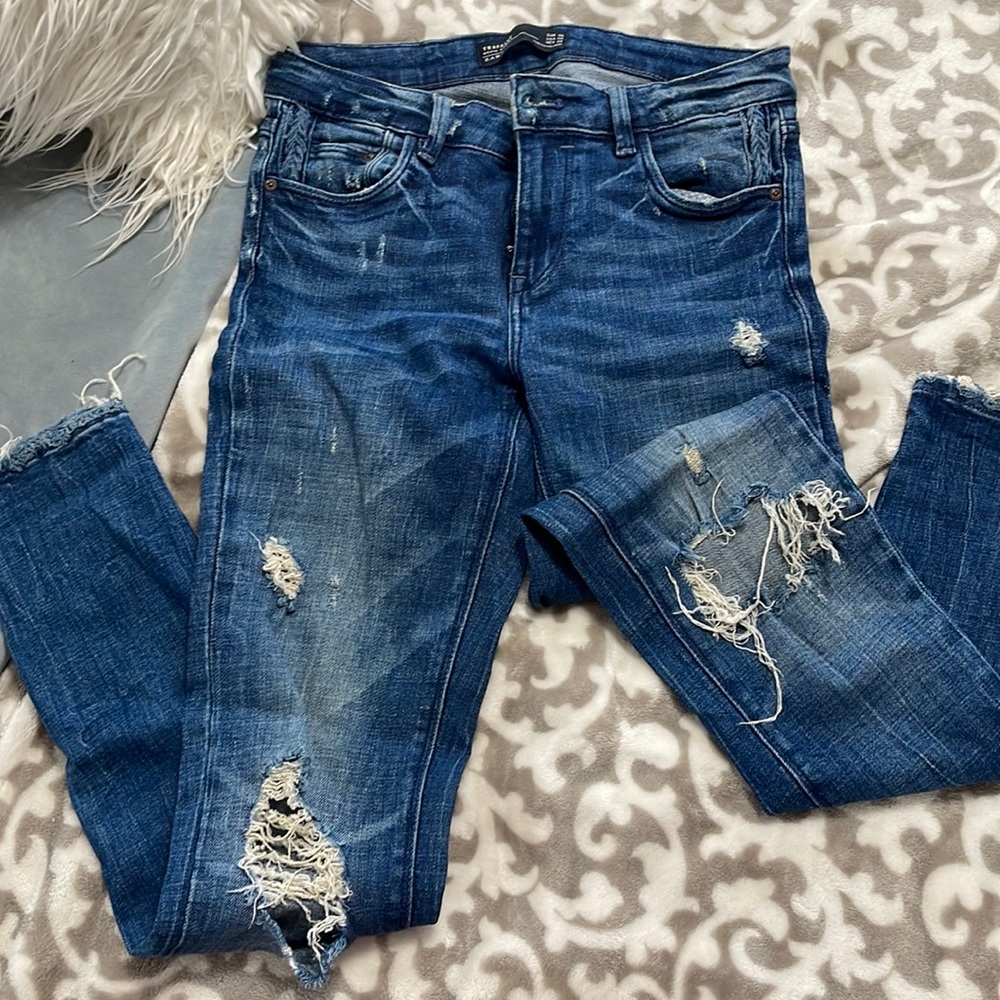 Zara dark blue ripped jeans